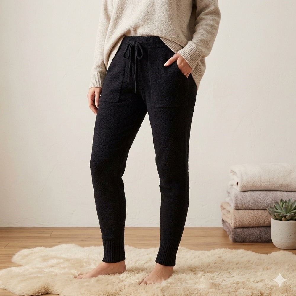 Barefoot Dreams CozyChic Lite Pants Womens Small Black Drawstring Pockets Lounge